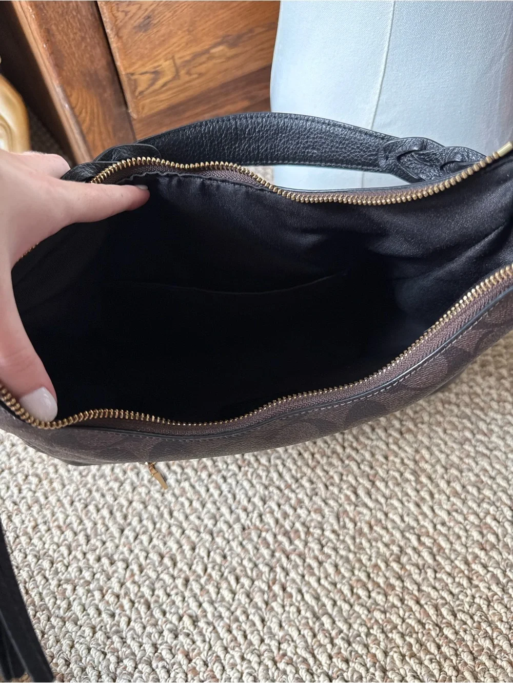 Coach Brown and Black Signature Jules Hobo with Gold Hardware